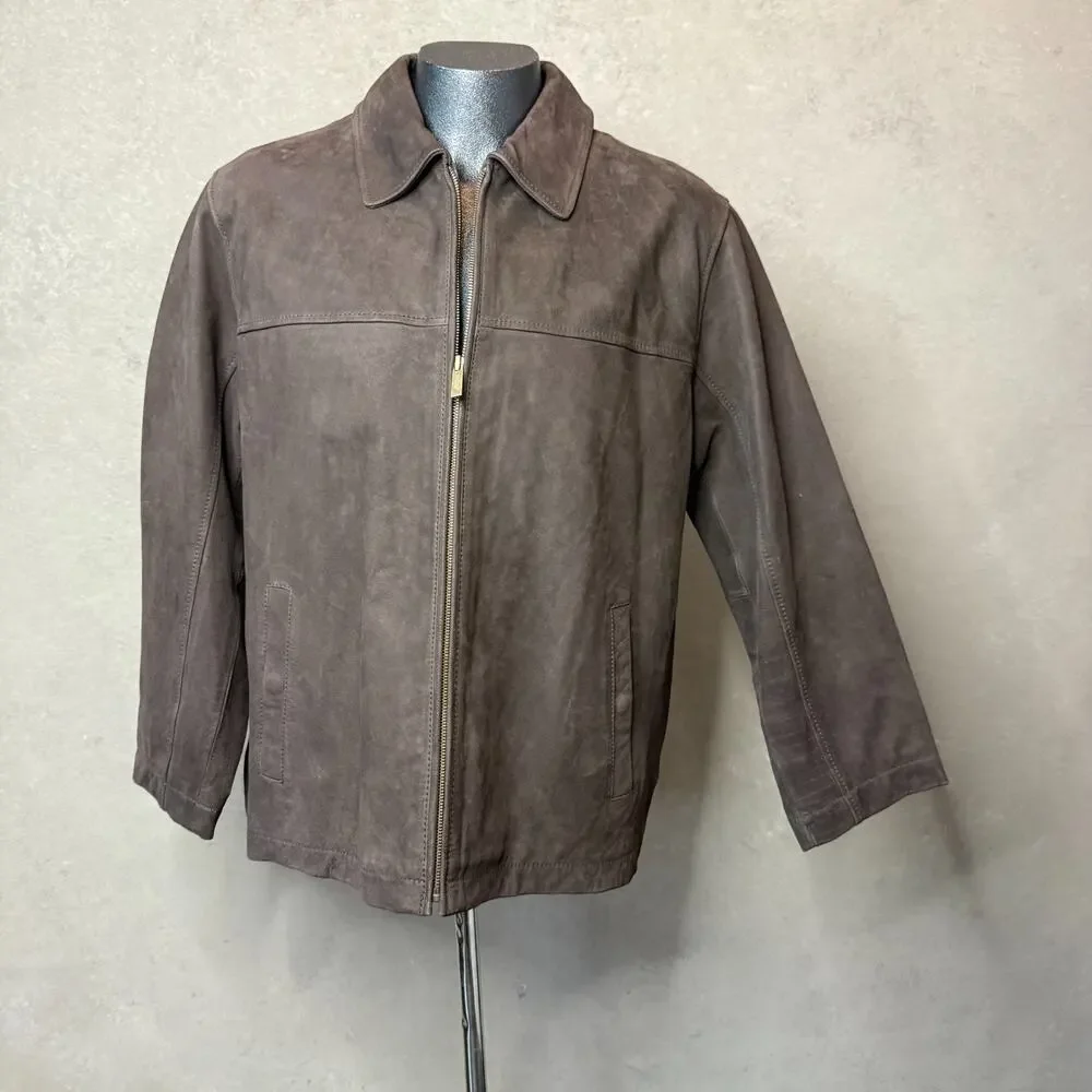 Eddie Bauer Genuine Nubuck Leather Jacket Brown Full Zip Men's L